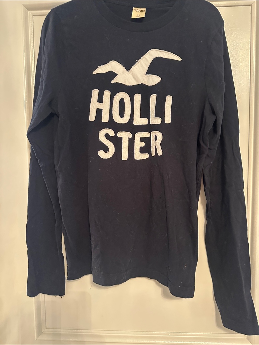 Hollister Navy Long Sleeve Tee with White Logo